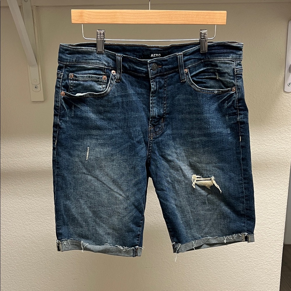 Aeropostale Distressed Dark Blue Jean Shorts